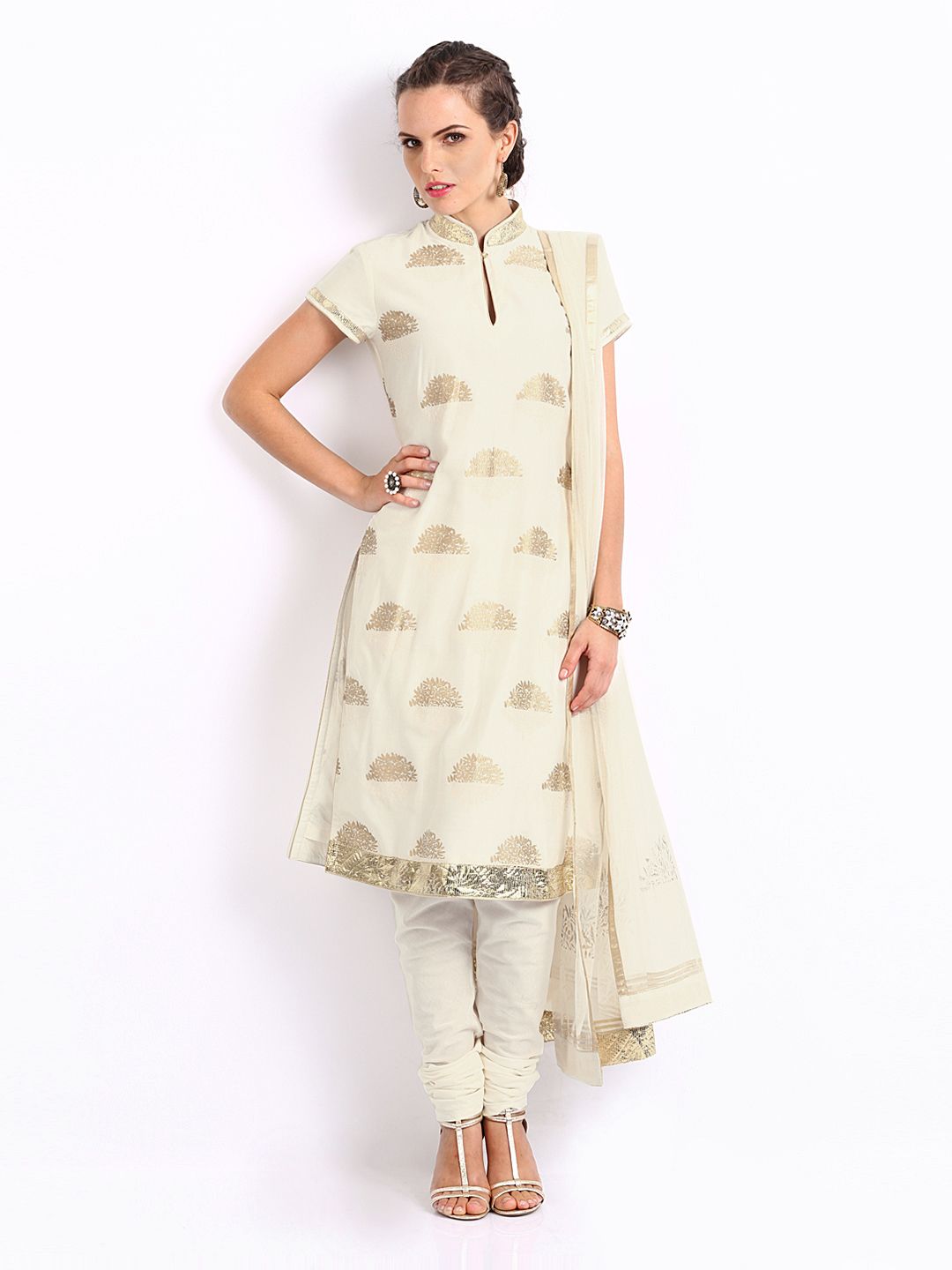 Buy BIBA By Rohit Bal Women Off White Printed Churidar Kurta With
