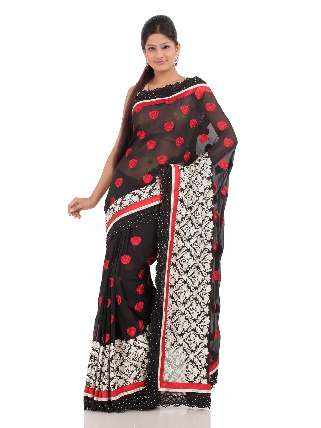 Chhabra 555 Black Georgette Fashion Saree Price in India