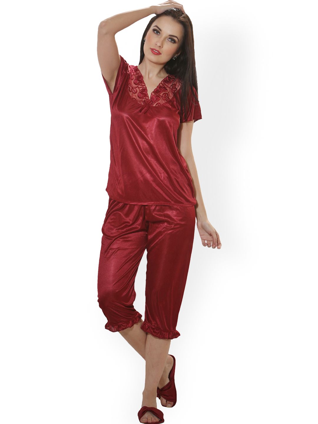 Clovia Women Maroon Night Suit NSM281P99O Price in India