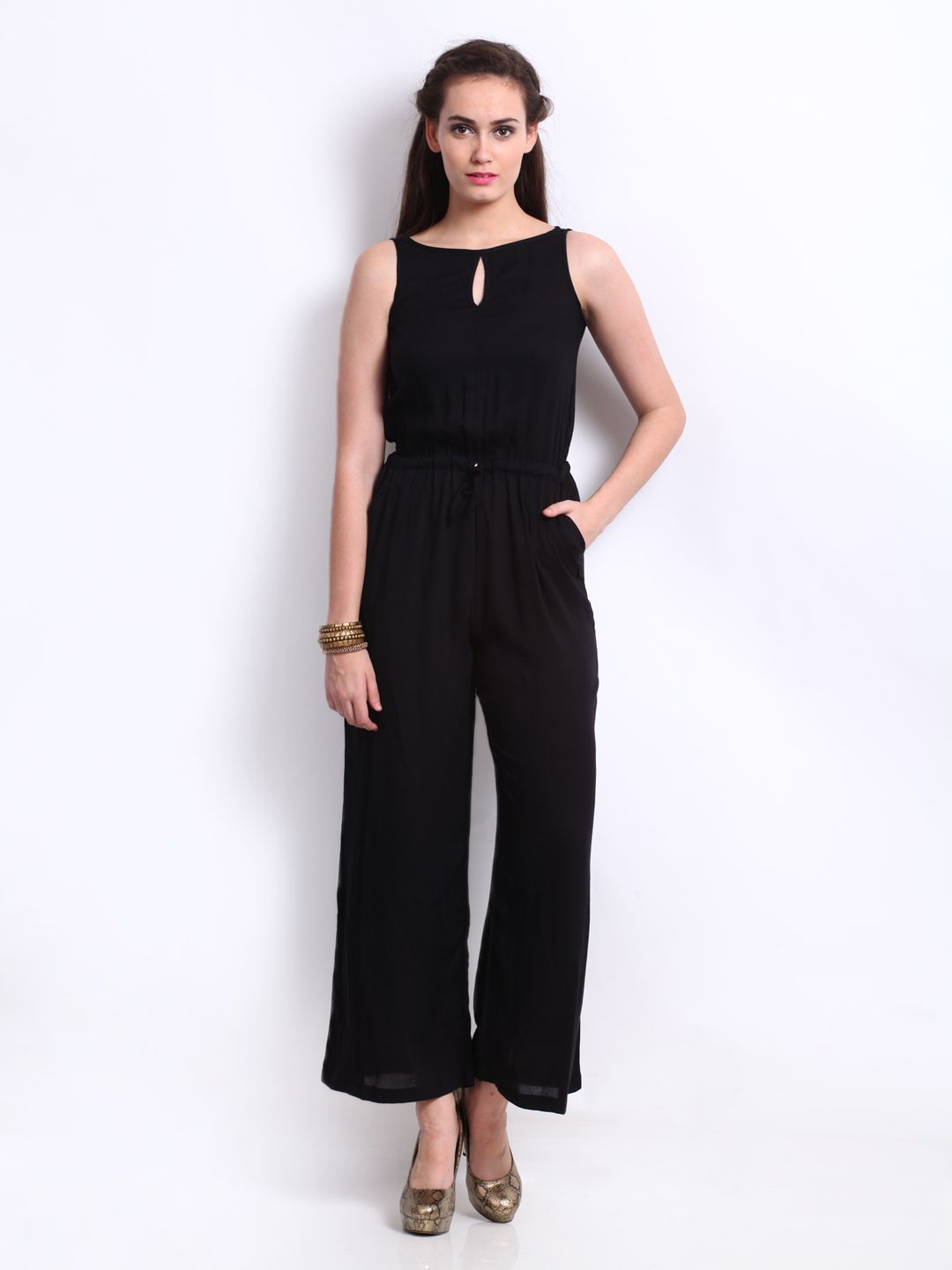 Cottinfab Women Black Jumpsuit Price in India