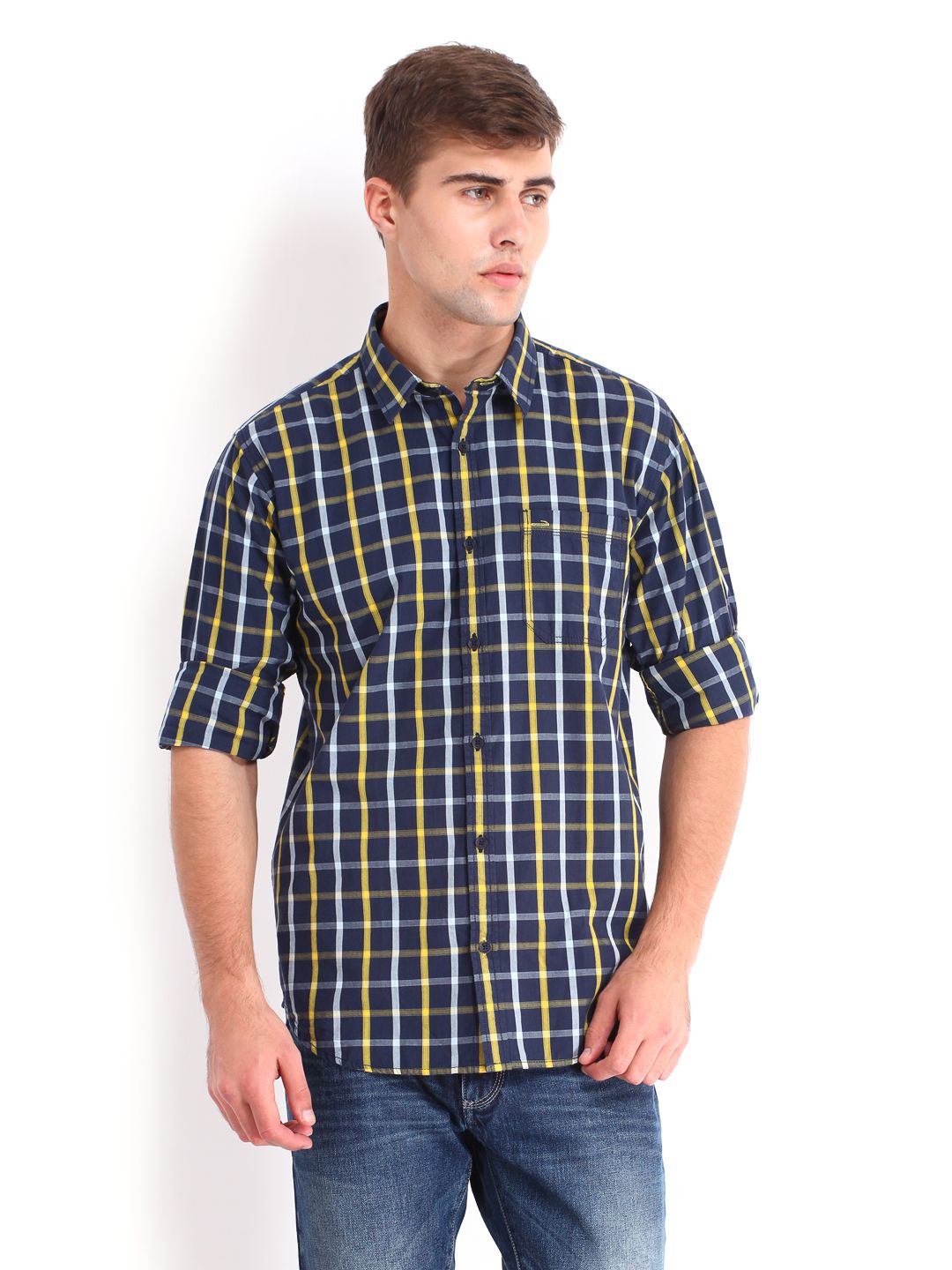 Yellow Checked Urban Fit Casual Shirt 