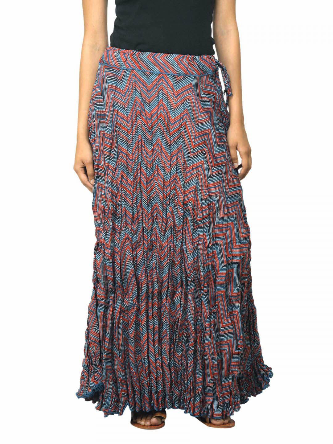 Fabindia Women Blue Ghera Crinkle Skirt