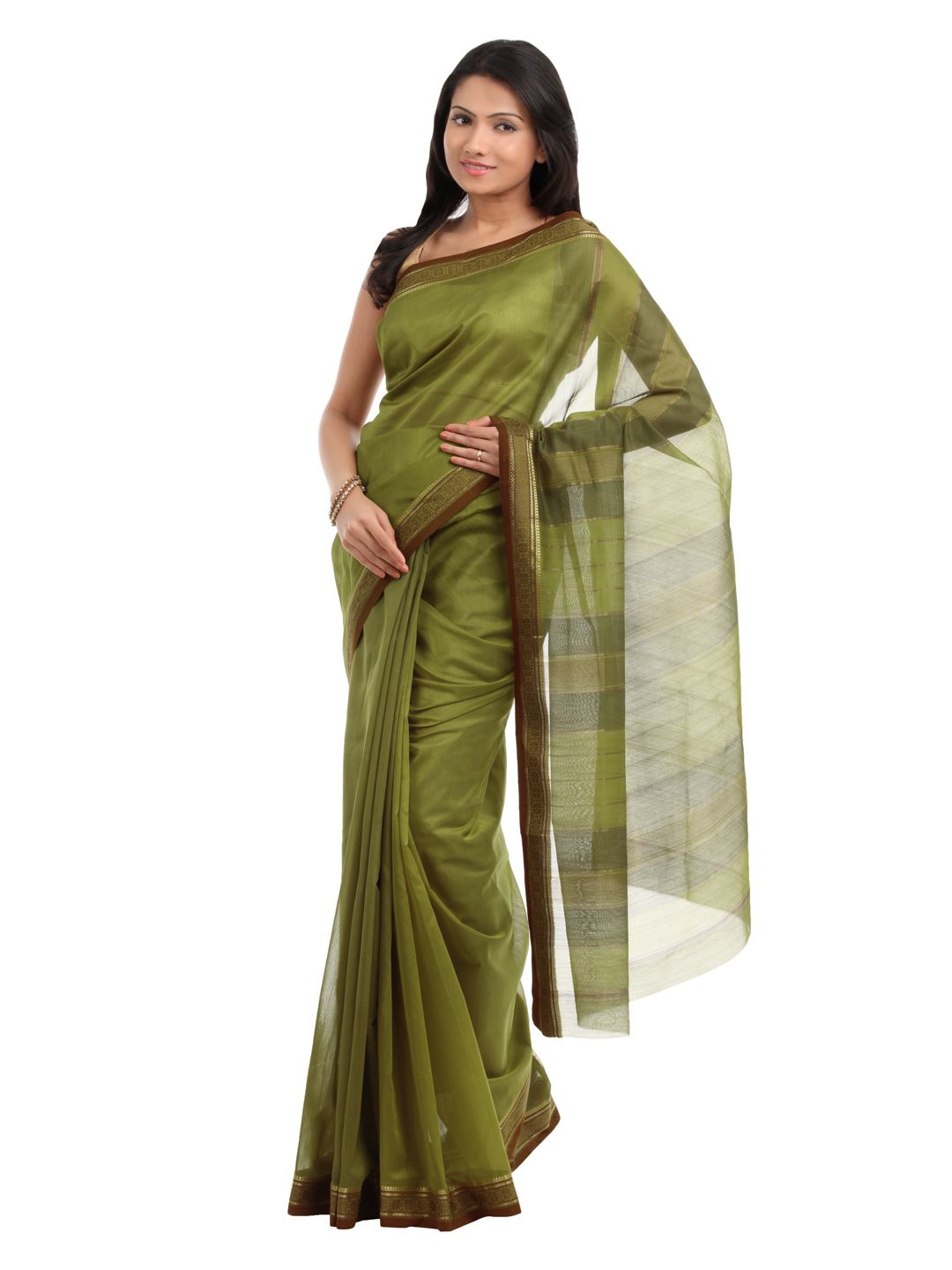 Fabindia Green Maheshwari Zari Saree