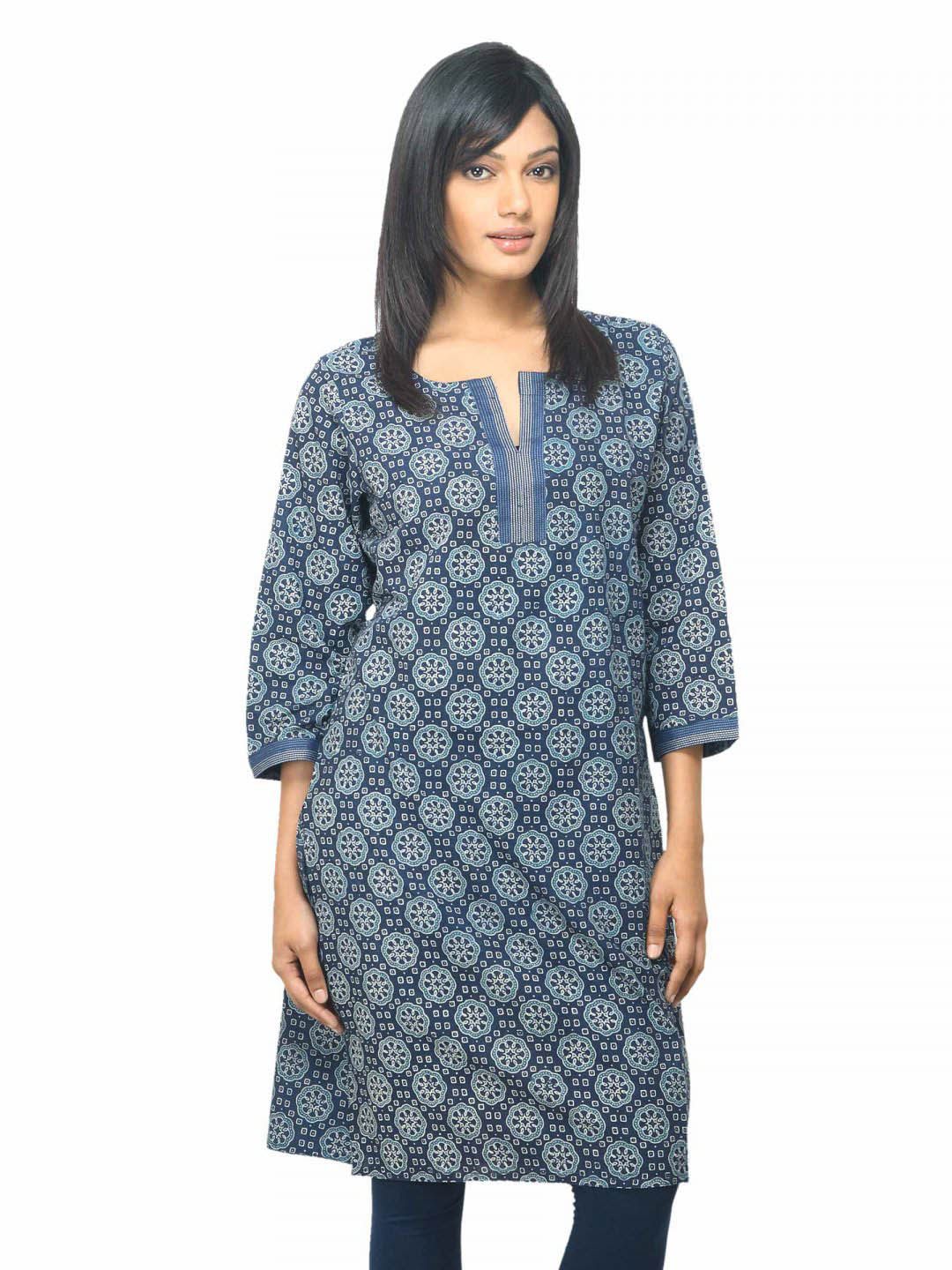 Fabindia Women Printed Navy Blue Kurta