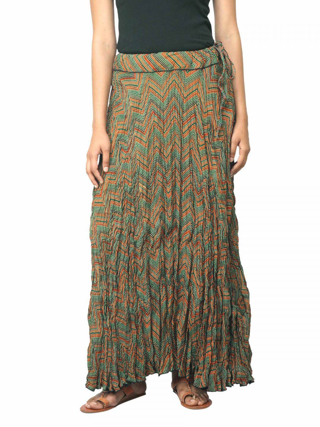 Fabindia Women Red Ghera Crinkle Skirt