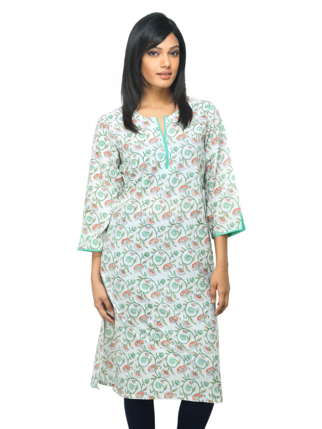 Fabindia Women White Printed Kurta