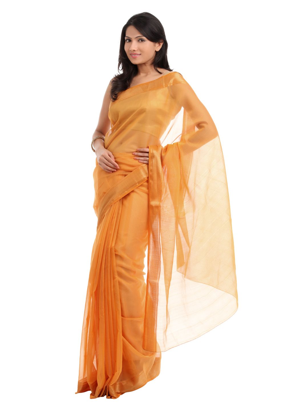 Fabindia Yellow Self-Striped Saree