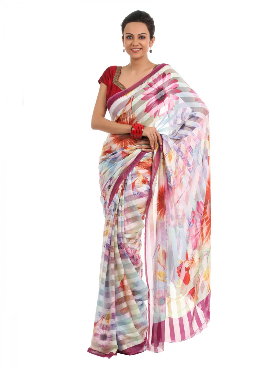 FNF Multi Coloured Printed Sari