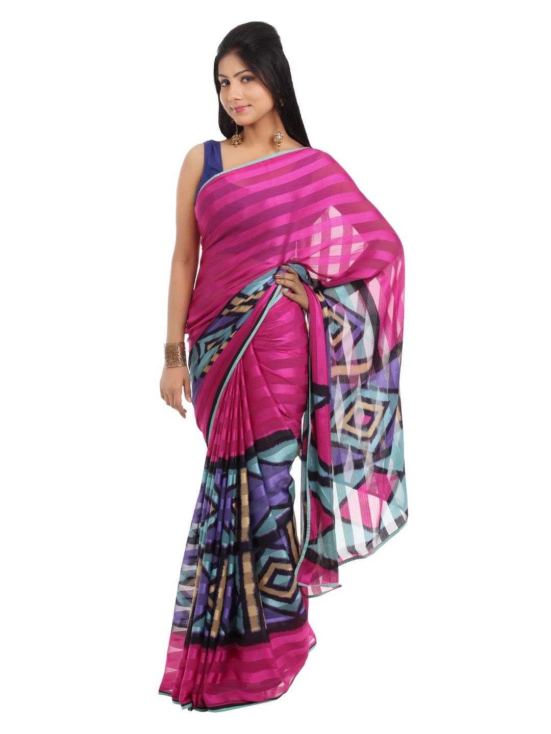 FNF Multi Coloured Printed Sari