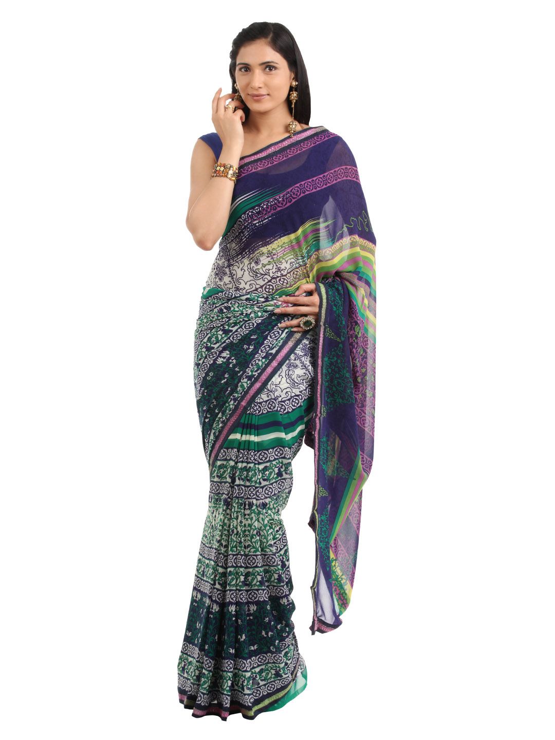 FNF Multi Coloured Printed Sari