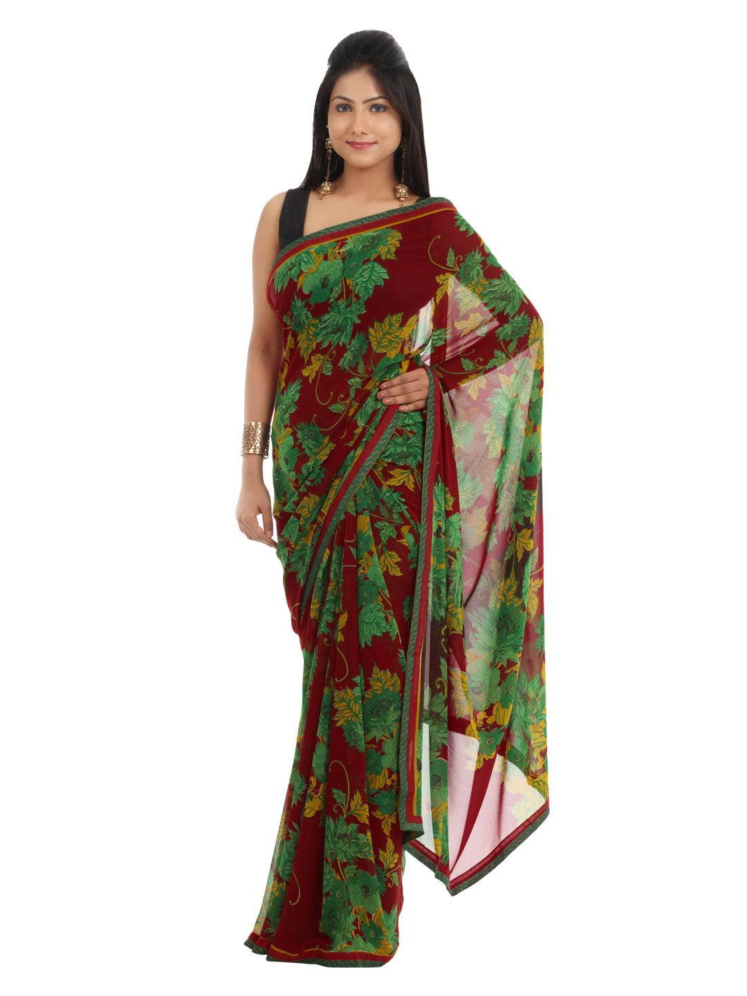 FNF Red Printed Sari
