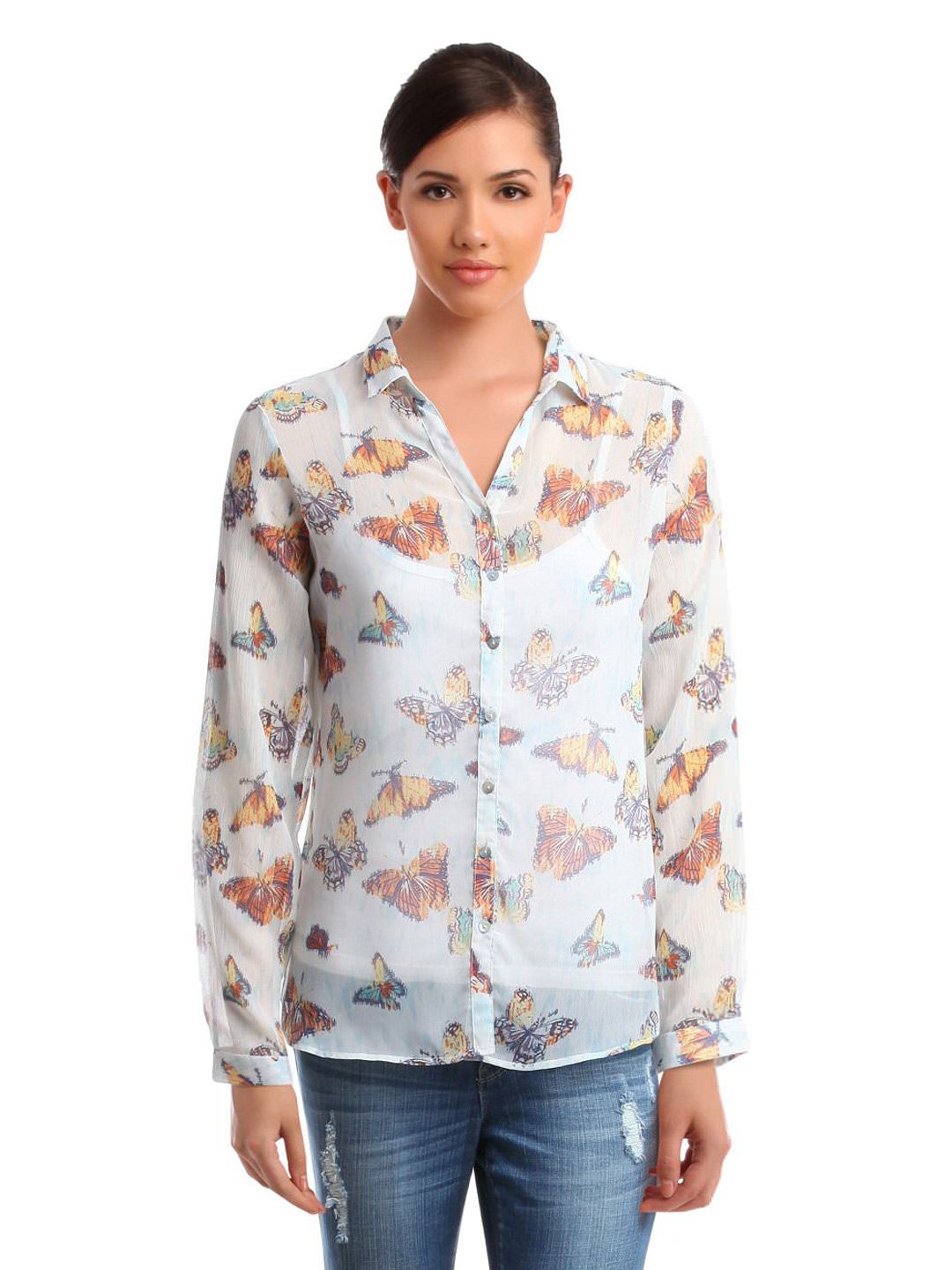 Femella Women White Printed Shirt