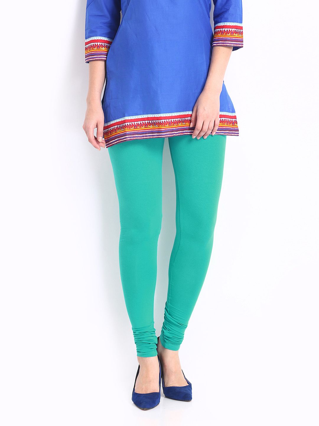 Go Colors Women Green Cotton Stretch Churidar Leggings Price in India