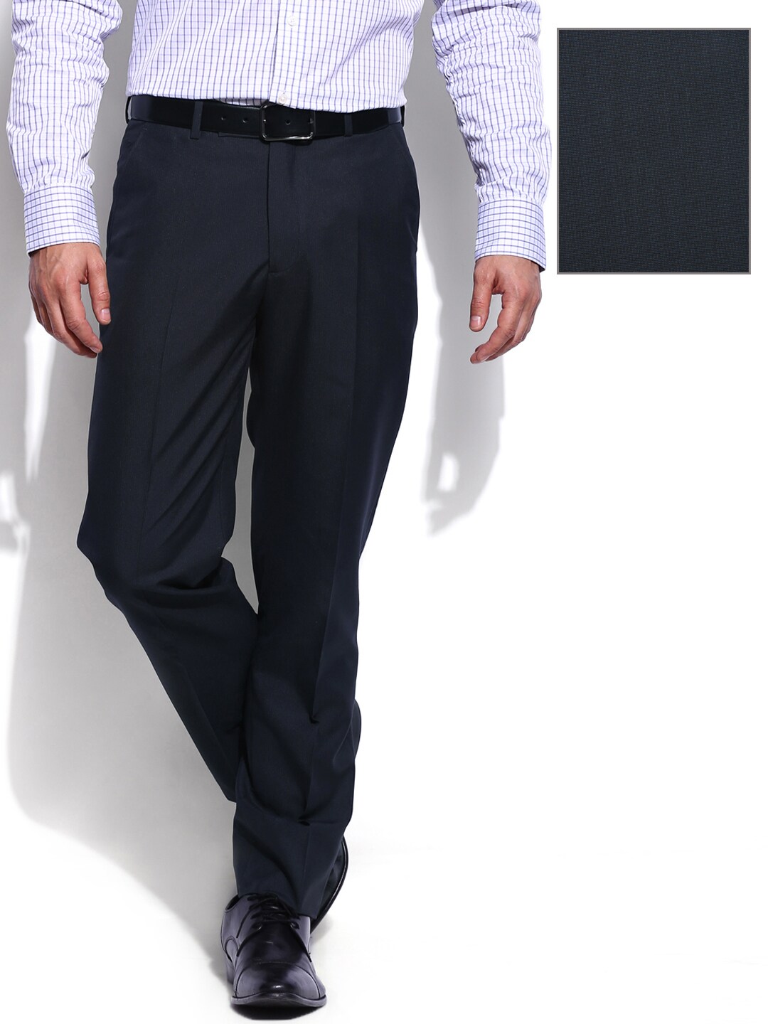INVICTUS Men Black Woollen Blend Structure Tailored Fit Premium Formal Trousers