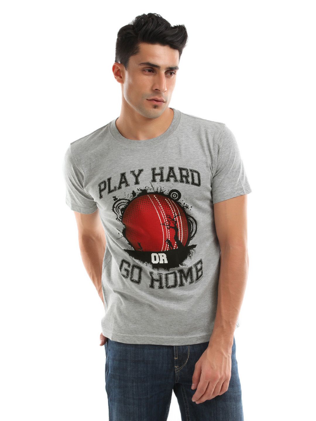 Inkfruit Men Grey Melange Printed T-shirt