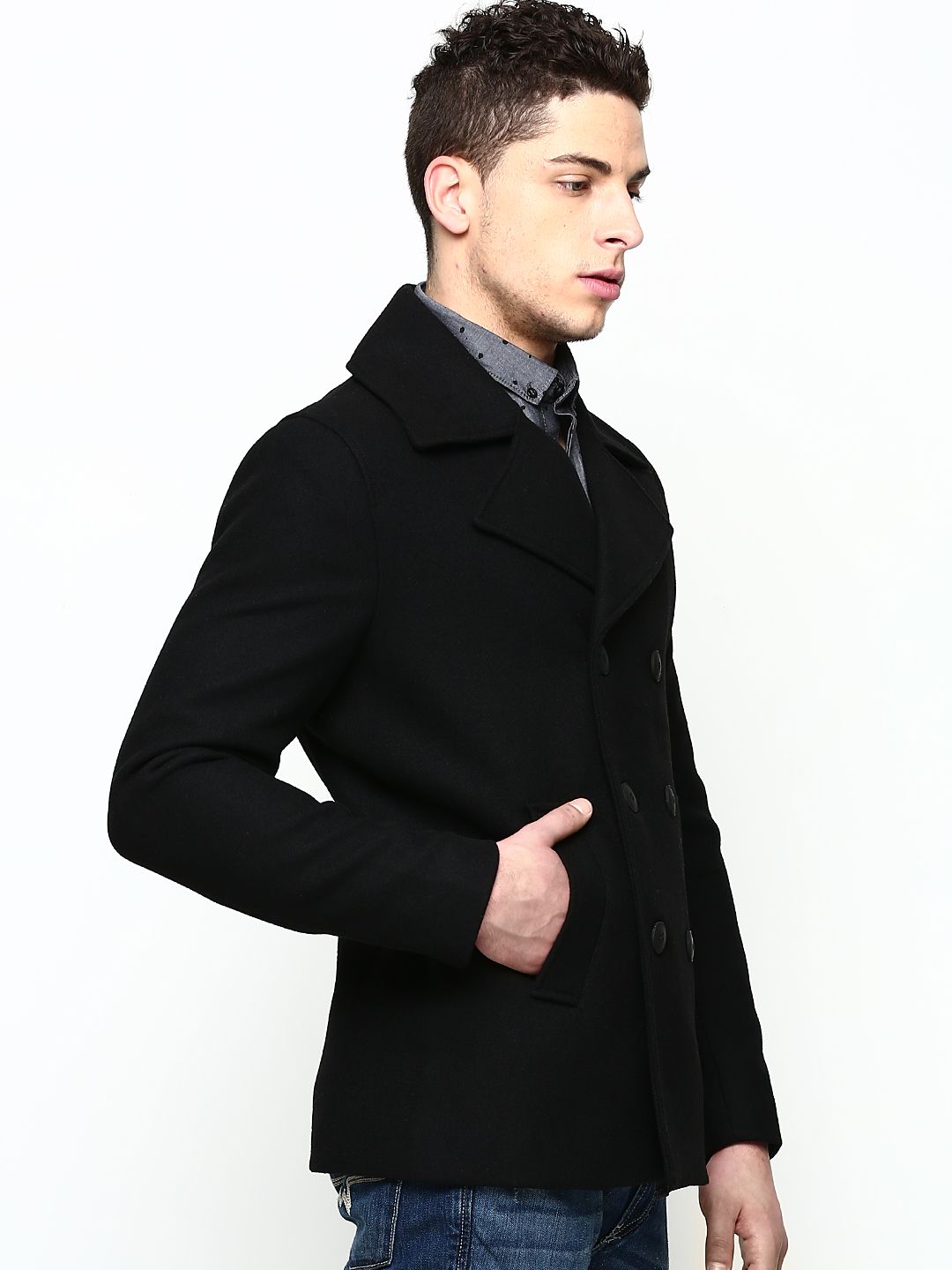 Buy Jack & Jones Men Black Wool Blend Coat - Coats for Men 546728