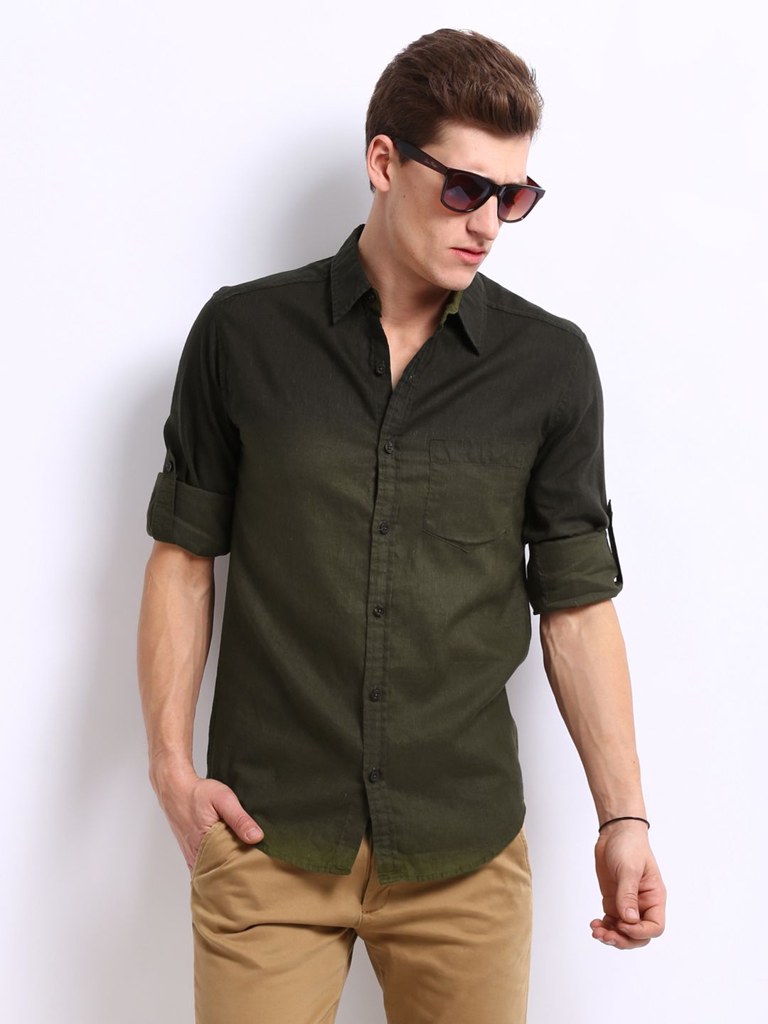 what goes well with olive green shirt