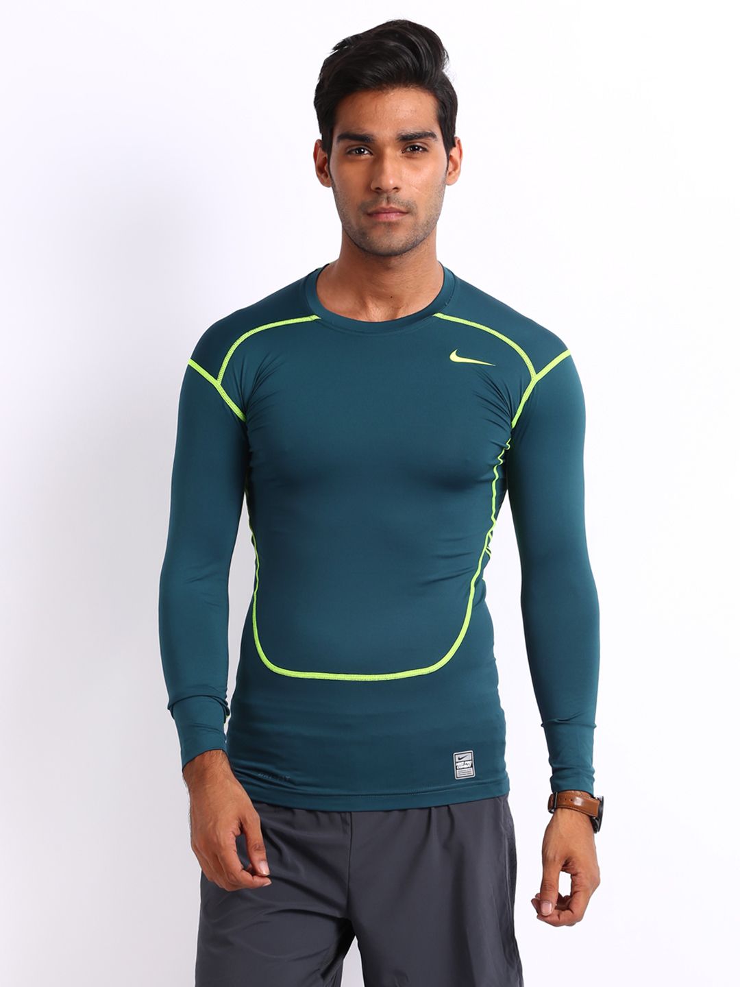 Buy Nike Men Teal Blue Pro Combat Compression T-shirt - Tshirts