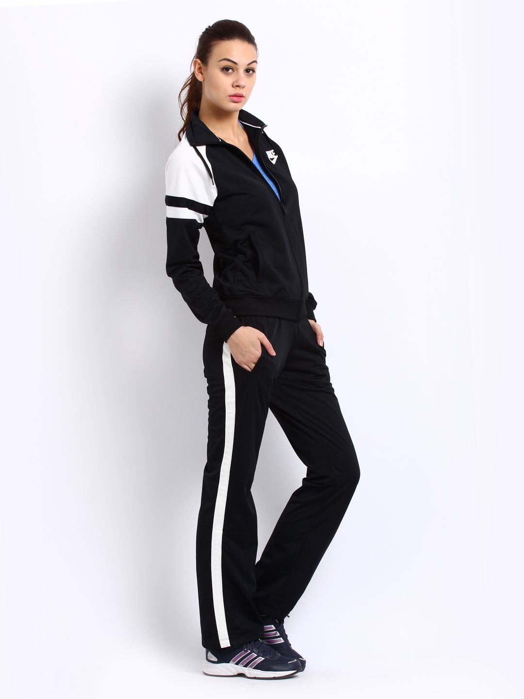 nike tracksuit womens black and white