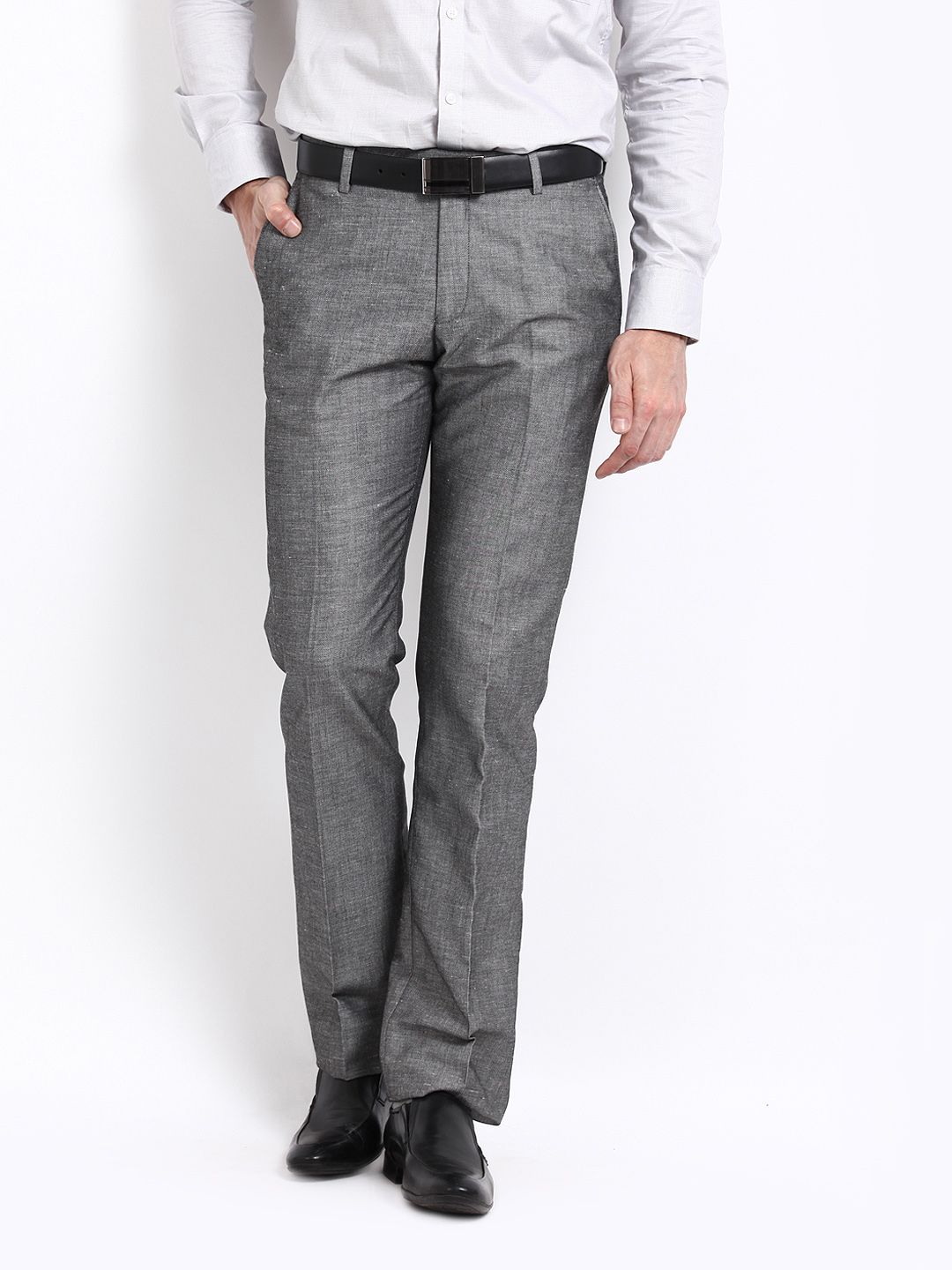 Grey formal trousers Find your perfect pair of formal trousers for the office or a special occasion in our sophisticated range of smart trousers for men. Our collection includes everything from classic flat front and pleated styles to sharp trousers in black or grey.