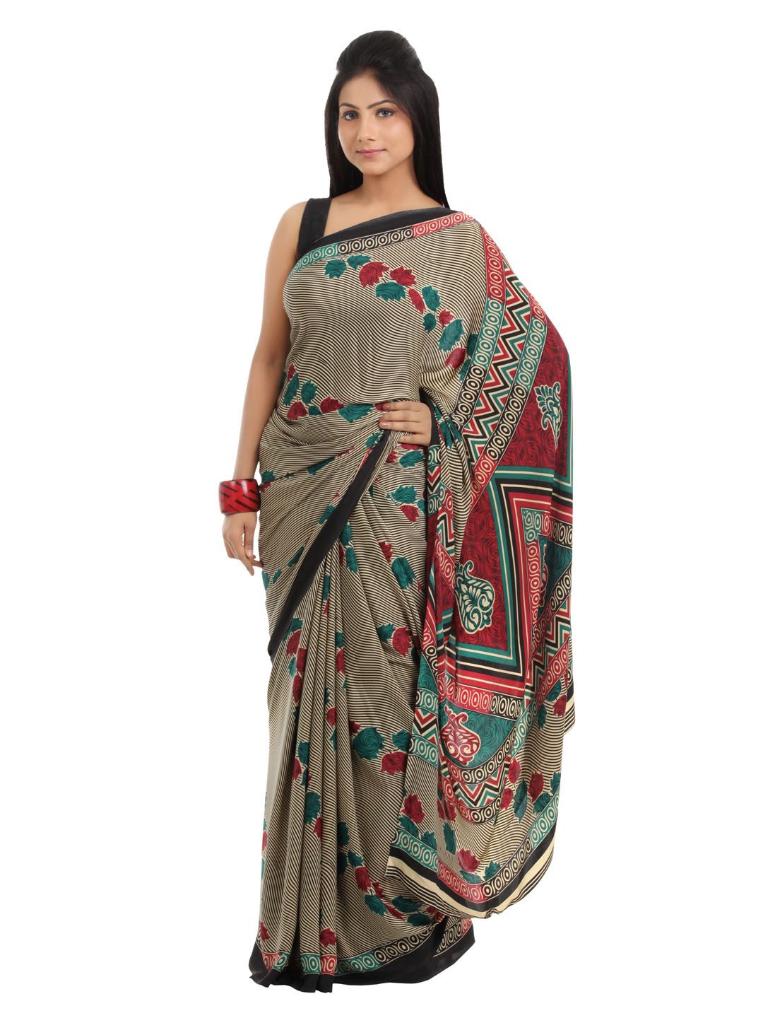 Prafful Black & Beige Sari