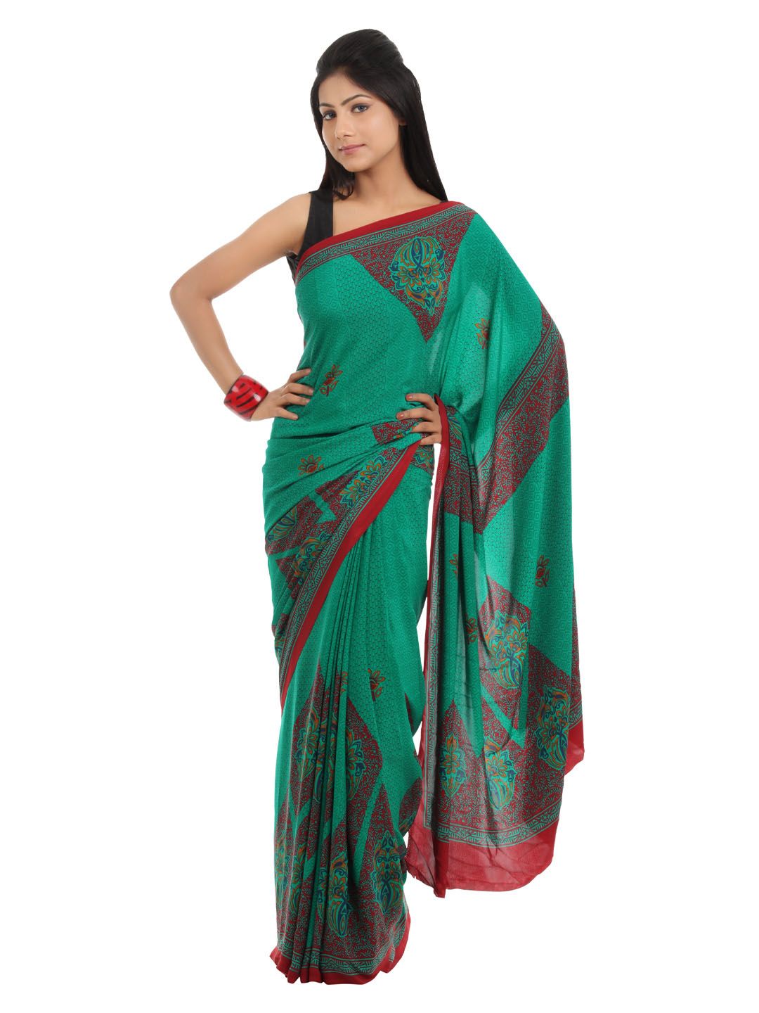 Prafful Green Crepe Printed Sari