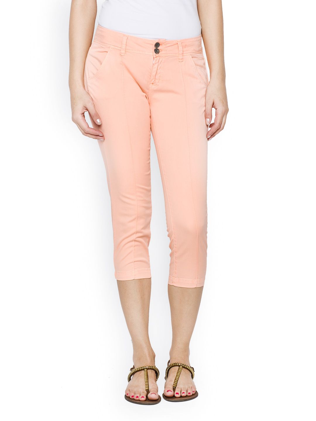 BeBe Peach Capris Cropped high waist Pants size 10 Large | eBay