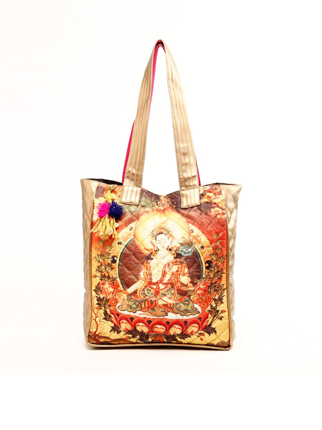 The House of Tara Women Gold Toned Printed Tote Bag Price in India