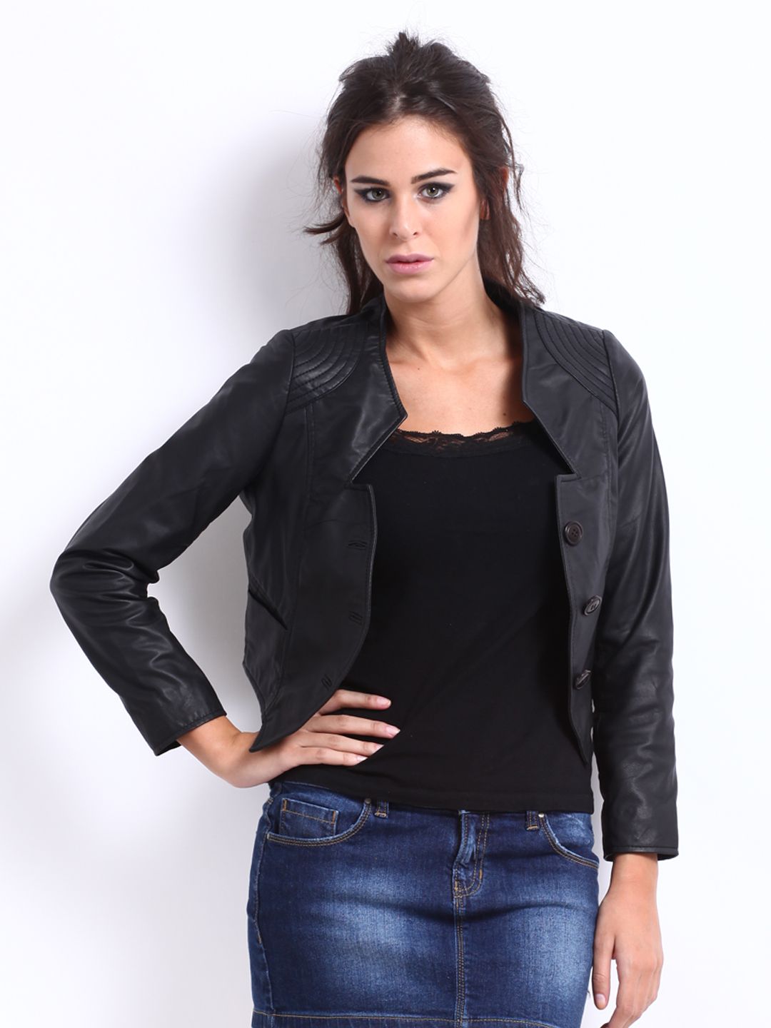 The Vanca Women Black Leather Jacket Price in India