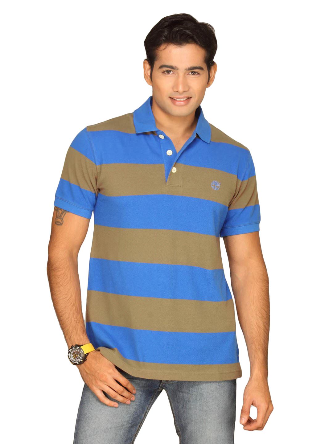Timberland Men's Rugby Stripe Pique Brown Blue T-shirt