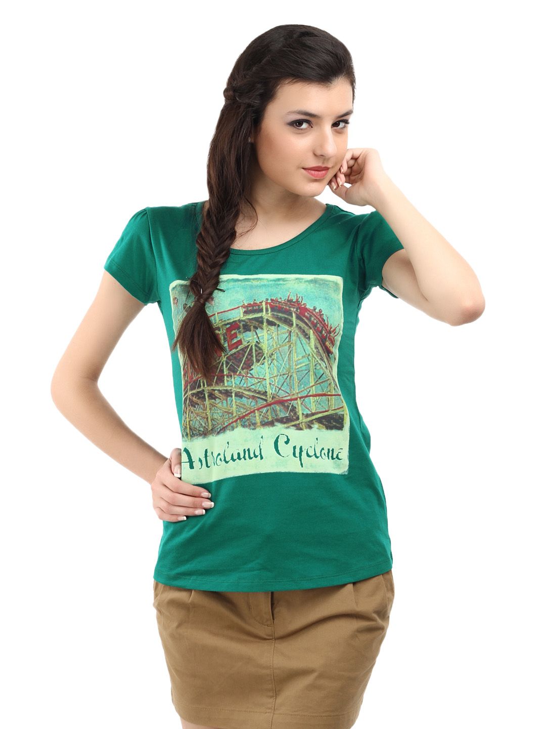 Tokyo Talkies Women Green Printed T-shirt