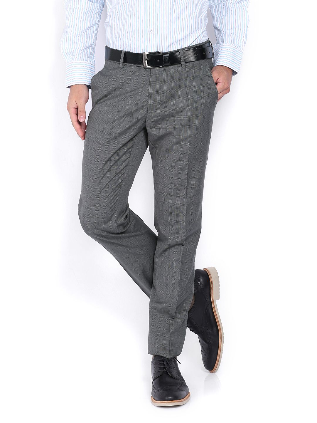 Van Heusen Men Grey Ultra Slim Fit Formal Trousers