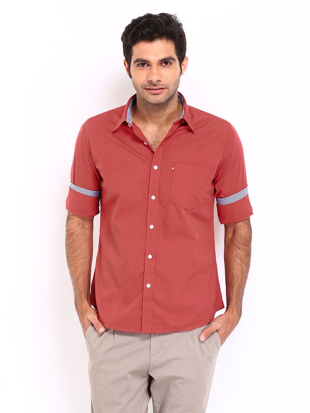 Buy Van Heusen Sport Men Brick Red Slim Fit Smart Casual Shirt - 320