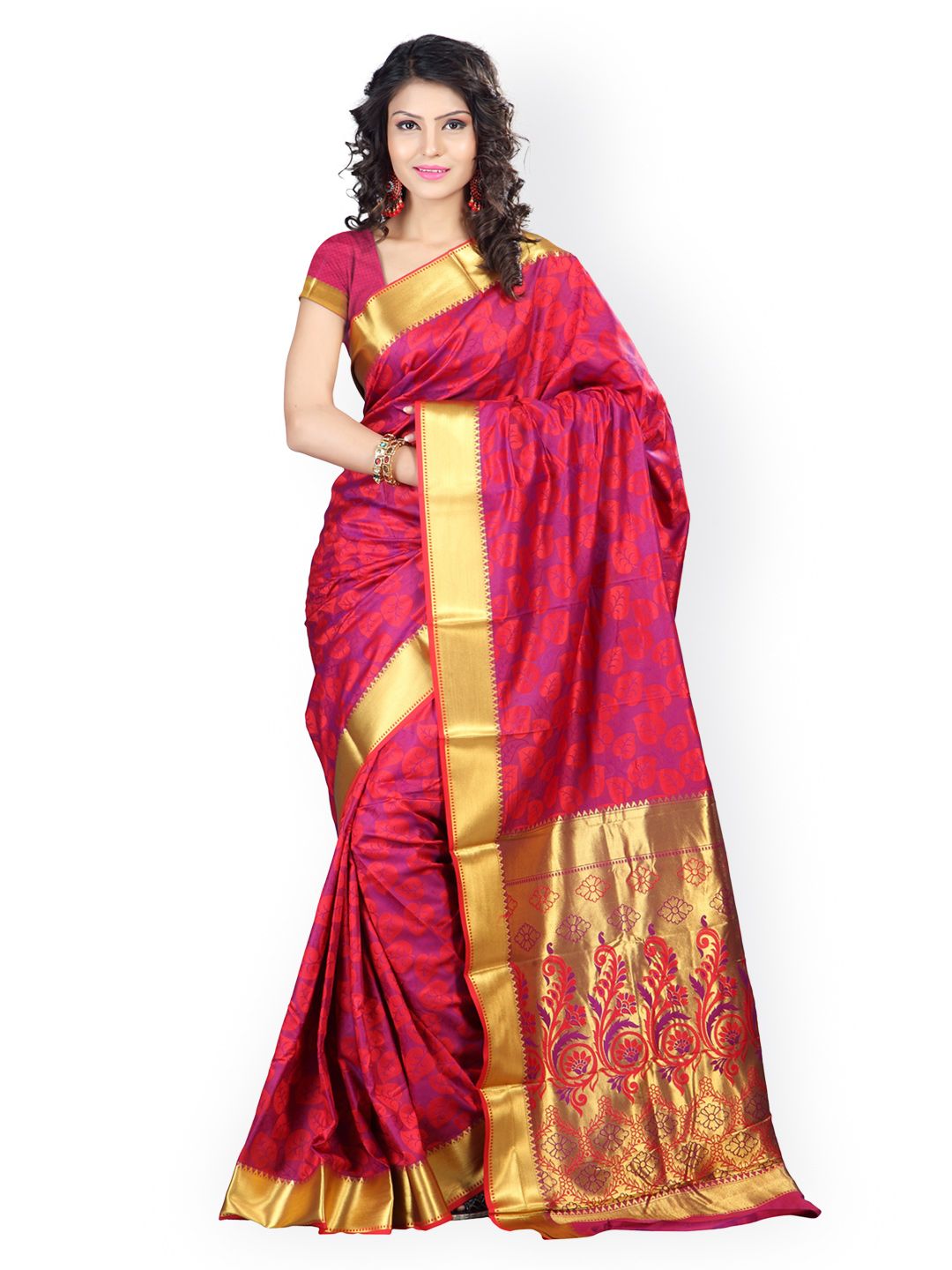Varkala Silk Sarees Red & Purple Art Silk & Jacquard Traditional Saree Price in India