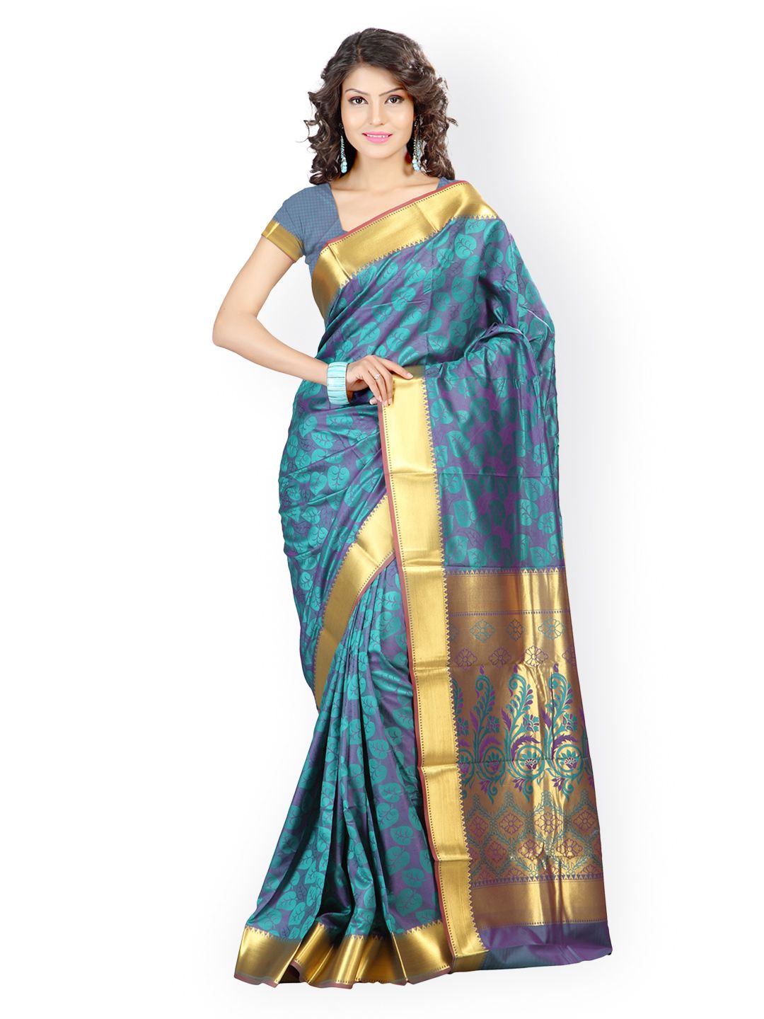 Varkala Silk Sarees Teal Green & Purple Art Silk & Jacquard Traditional Saree Price in India