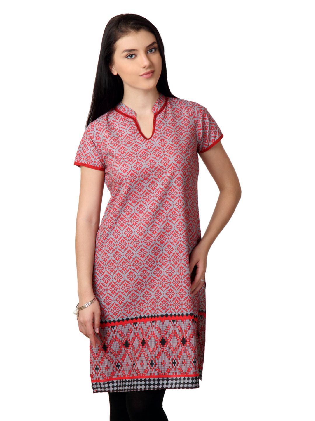 Vishudh Women Red & Grey Kurta