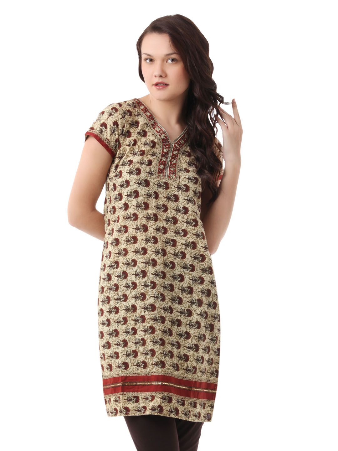 Visudh Maroon Printed Ethnic Kurta
