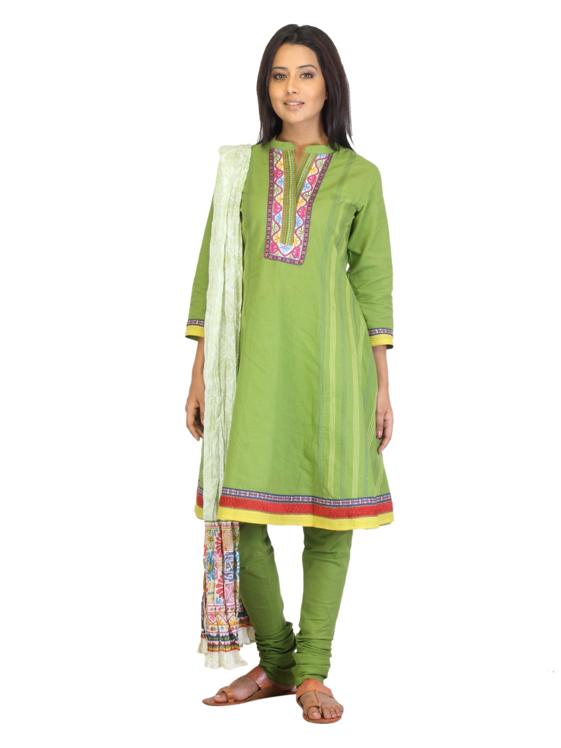 Biba Women Green Churidar Kurta with Dupatta
