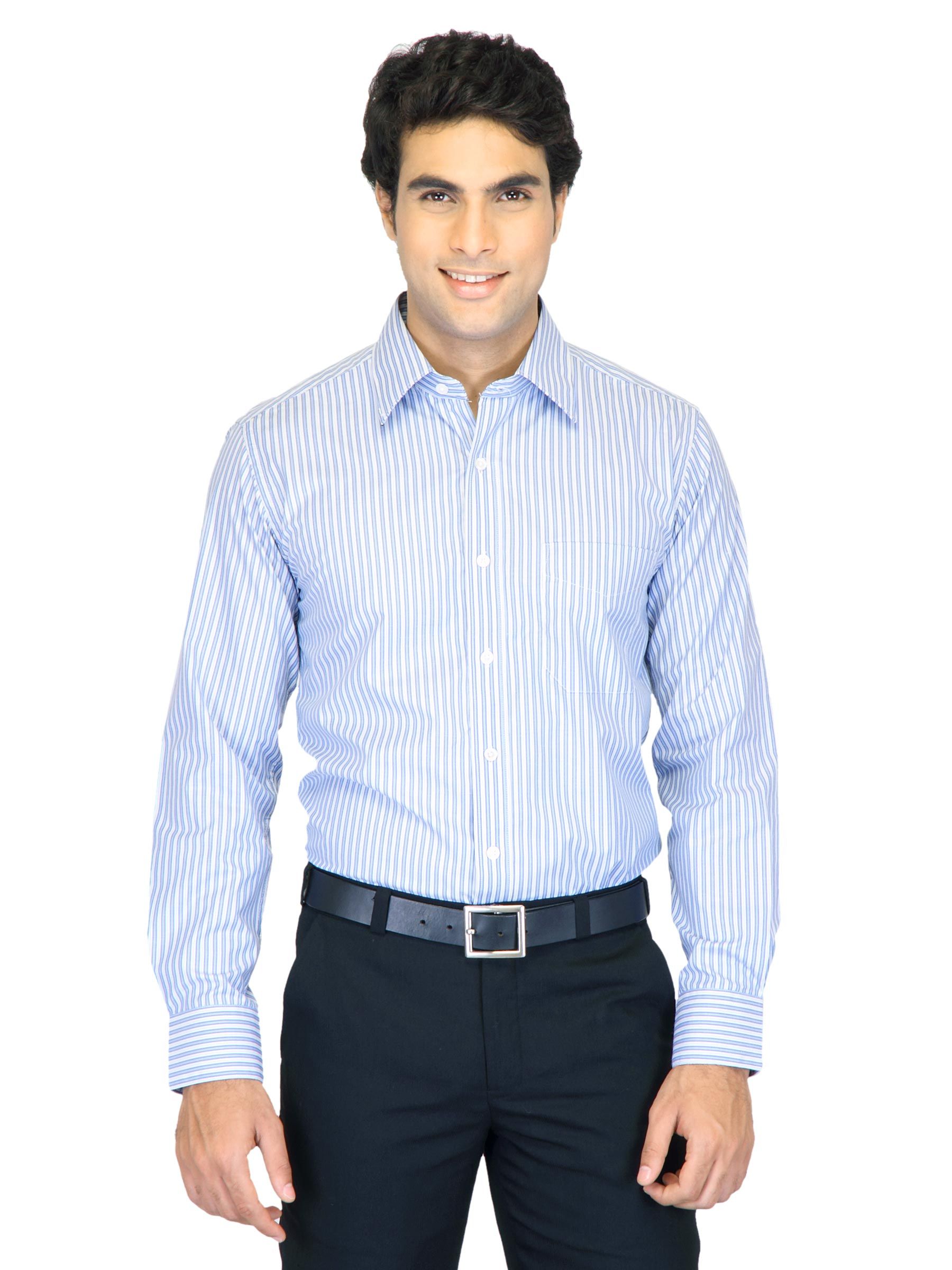Mark Taylor Men White Striped Shirt