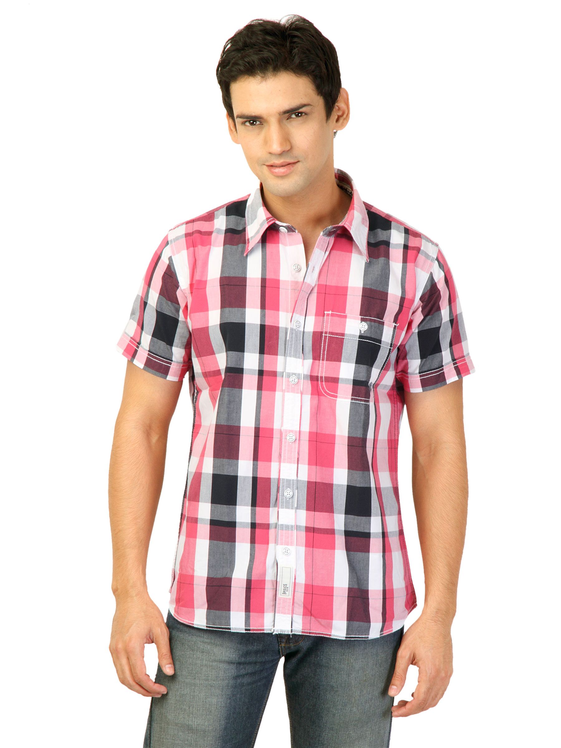 Basics Men Red Slim Fit Checked Shirt
