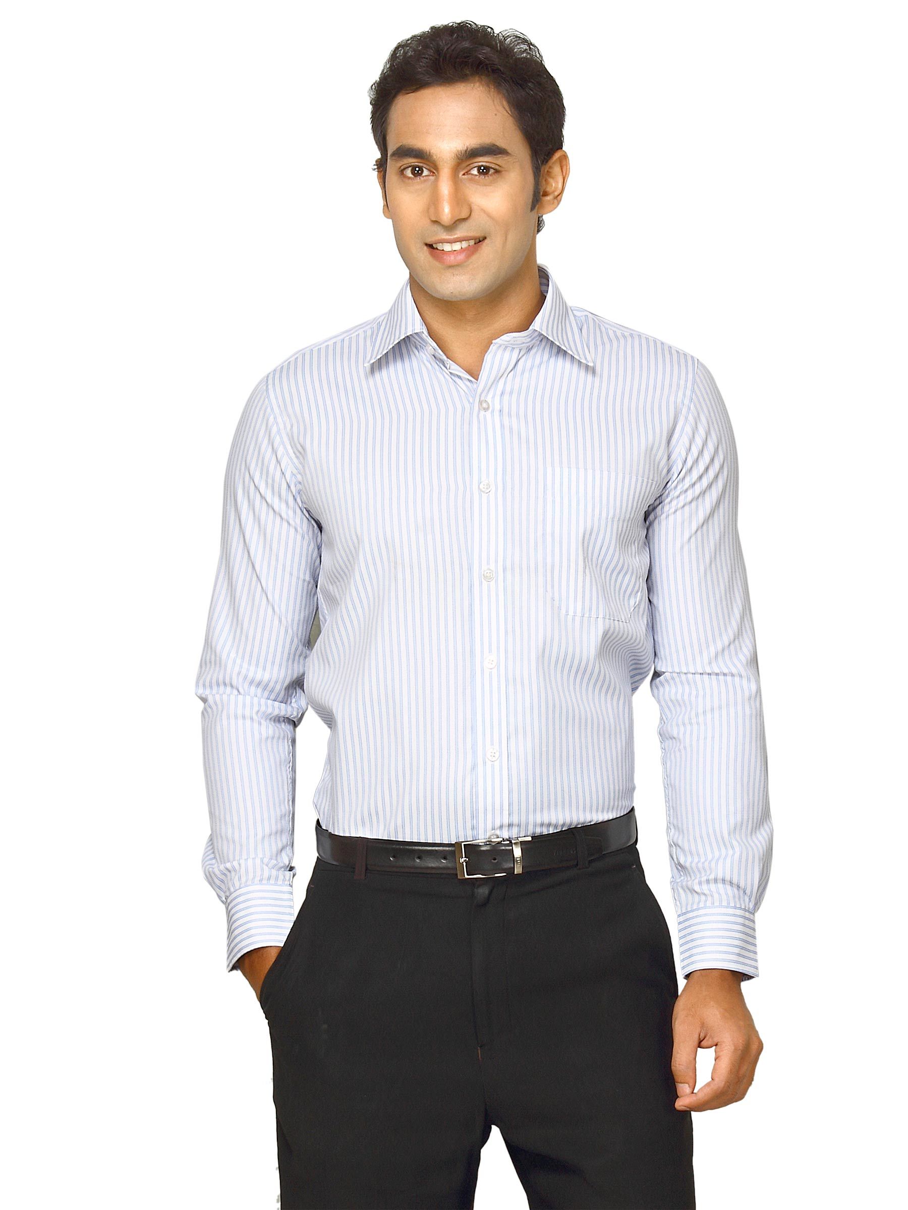 Mark Taylor Men Blue Striped Shirt