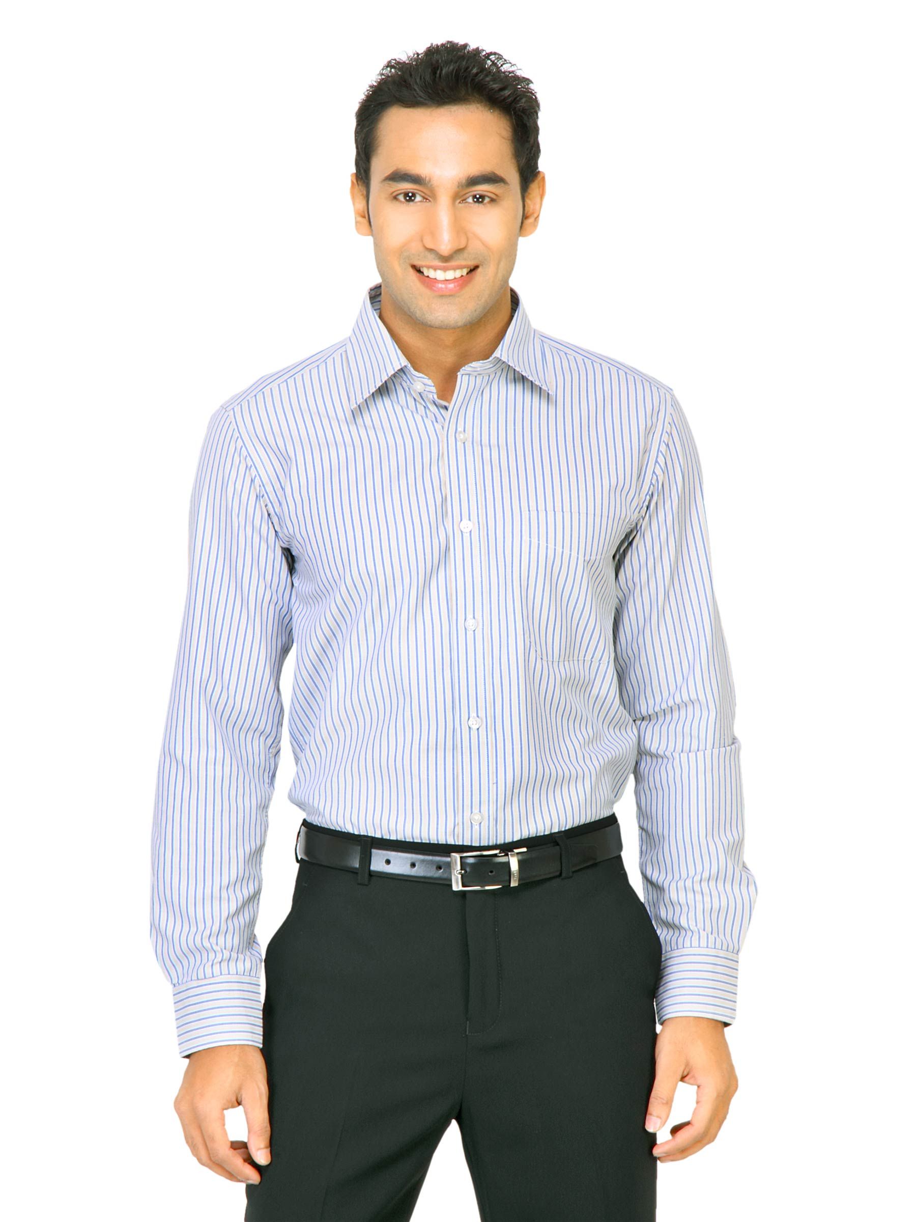 Mark Taylor Men Blue & Light Brown Striped Shirt