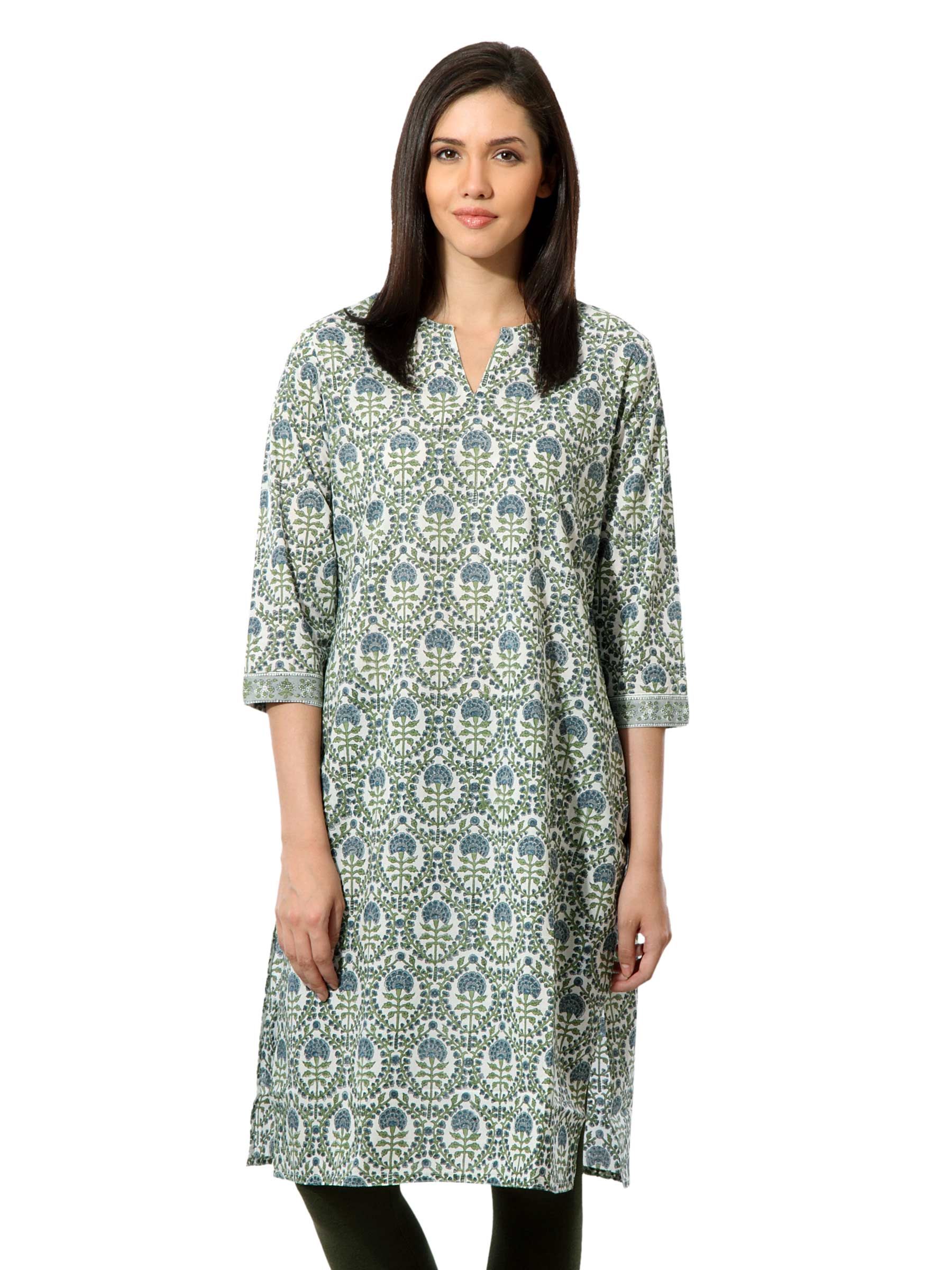 Fabindia Women Printed Blue Kurta