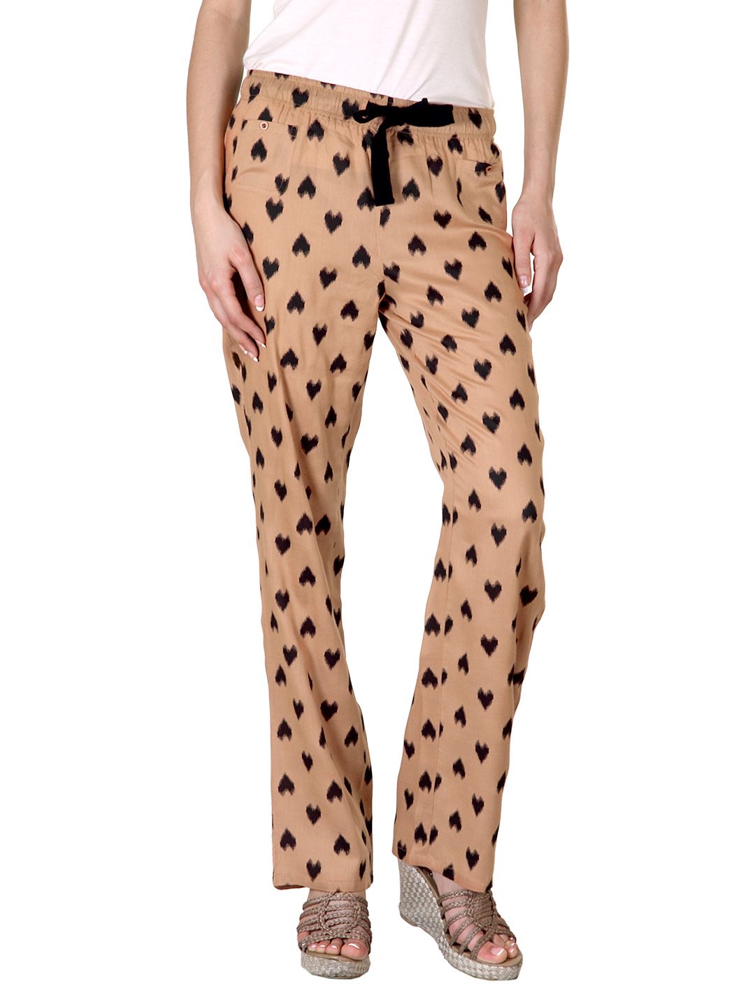 Femella Women Heart Print  Brown Trousers