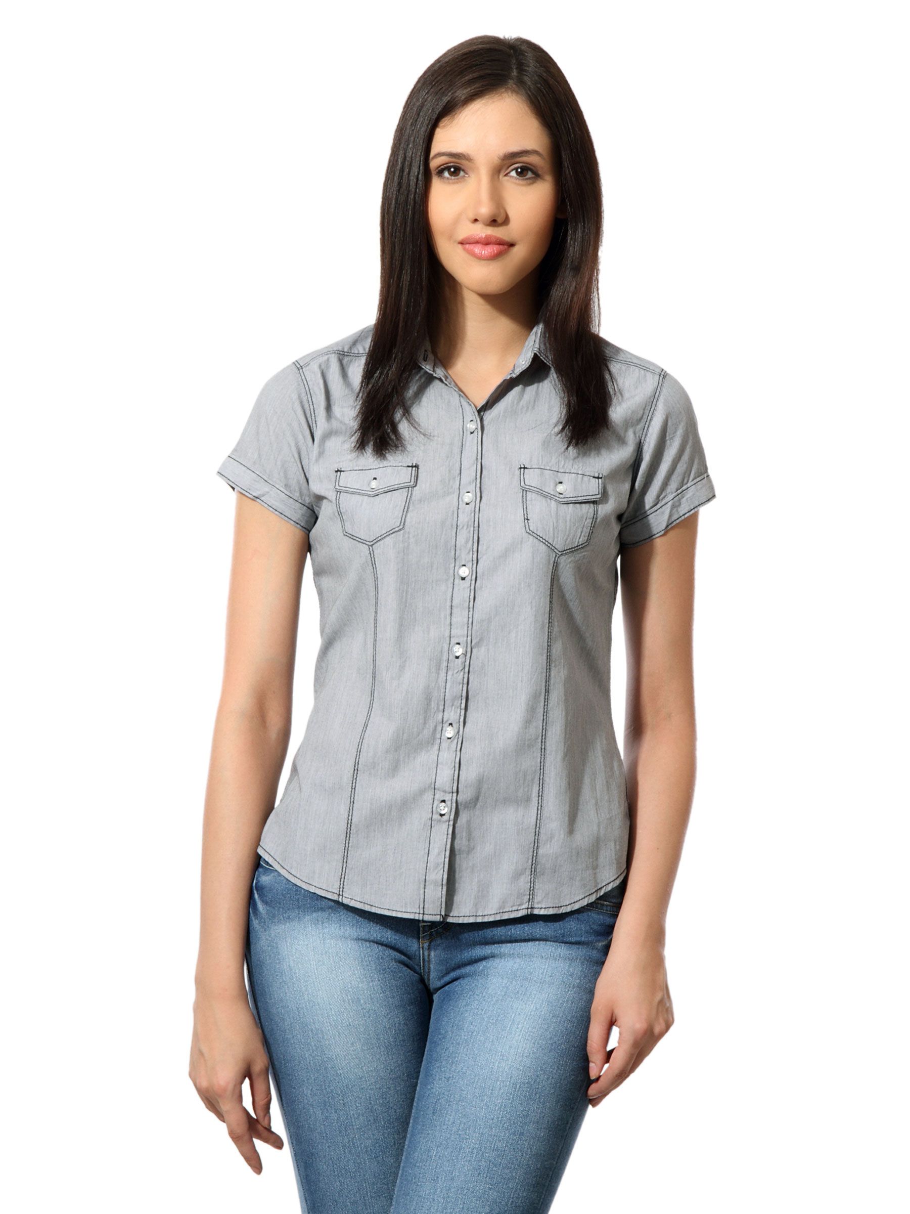 Lee Women Arona Grey Striped Shirt