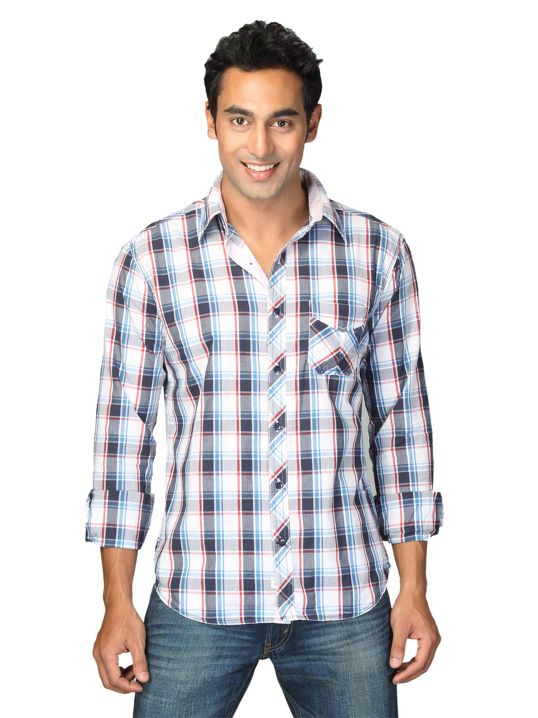 Highlander Men Blue Checked Hakan Slim Fit Shirt