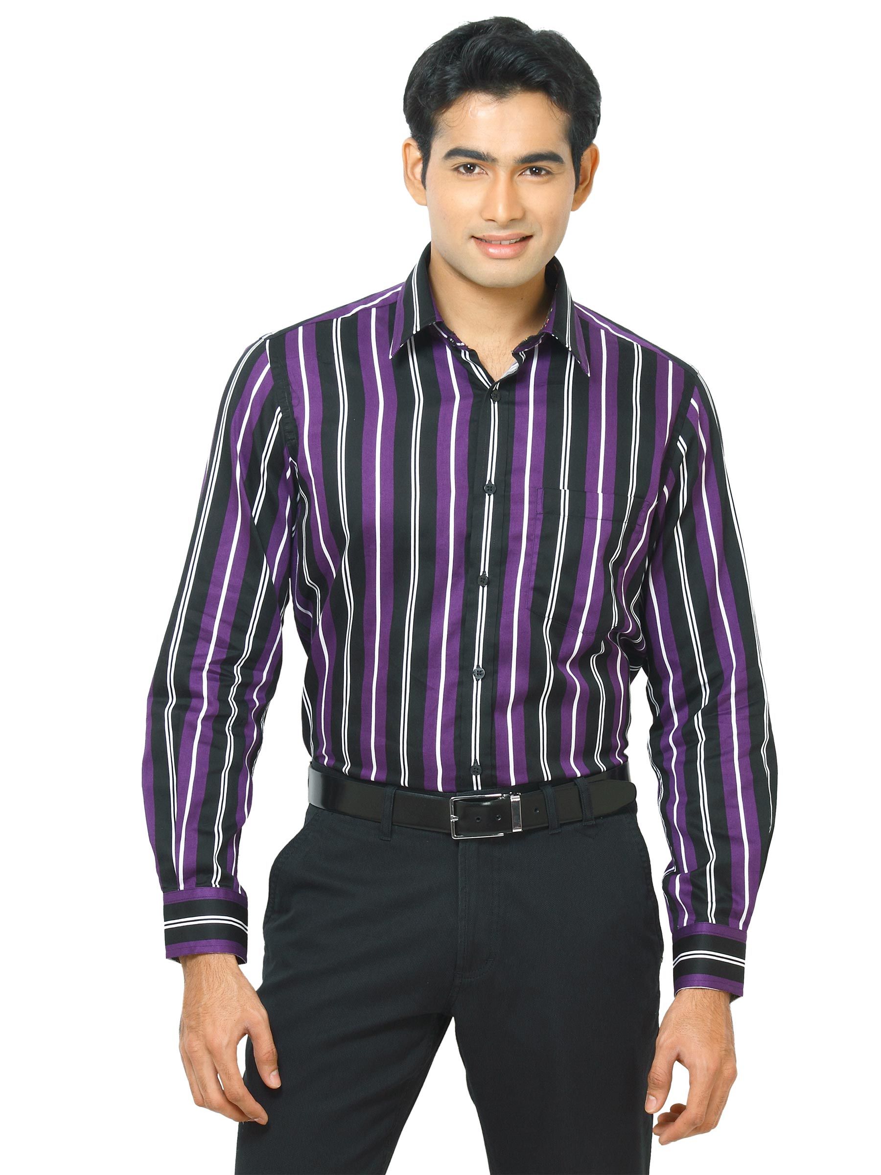 Indigo Nation Men Bling Purple  Striped Shirt
