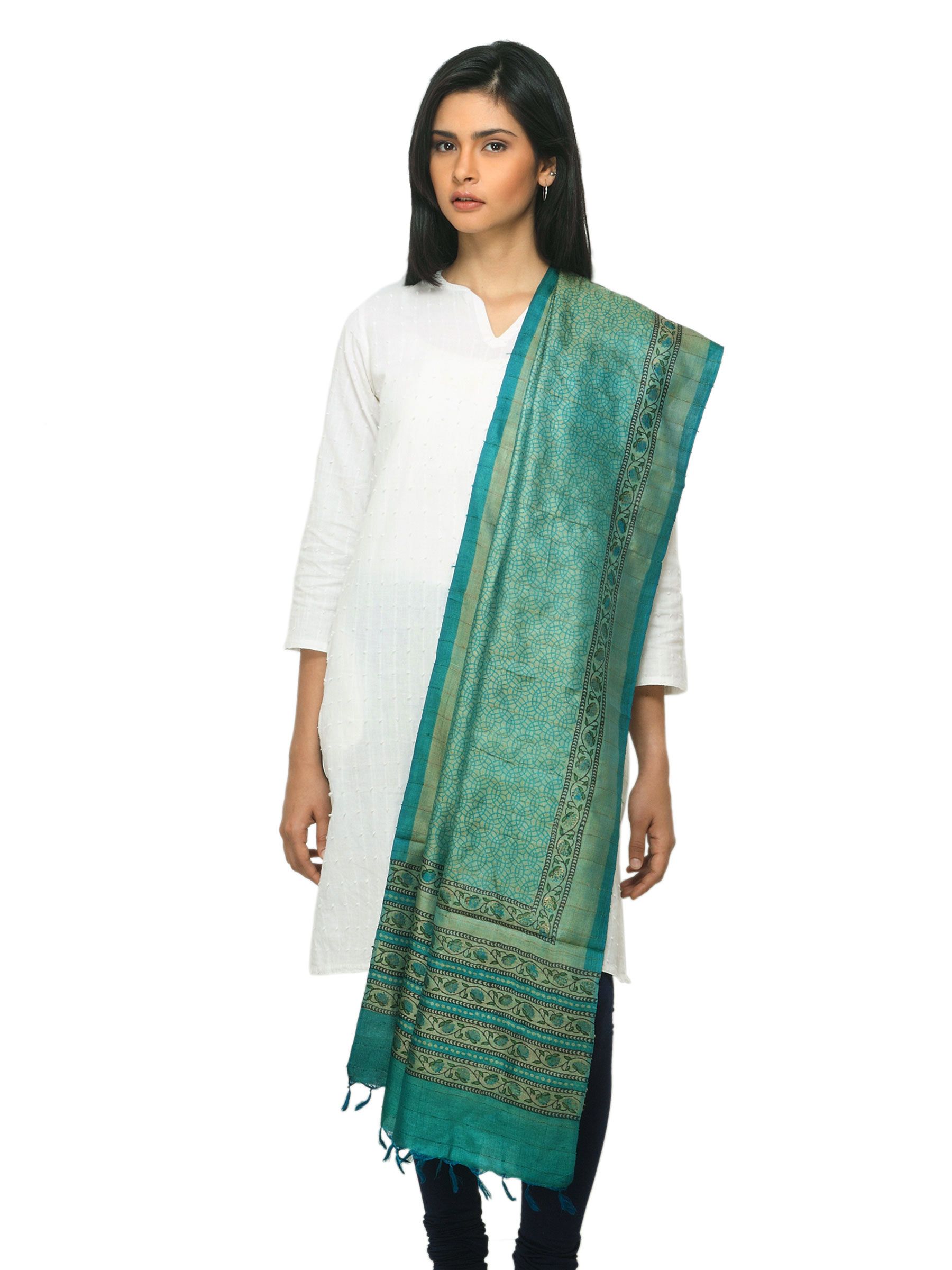 Fabindia Women Blue Tussar Dupatta