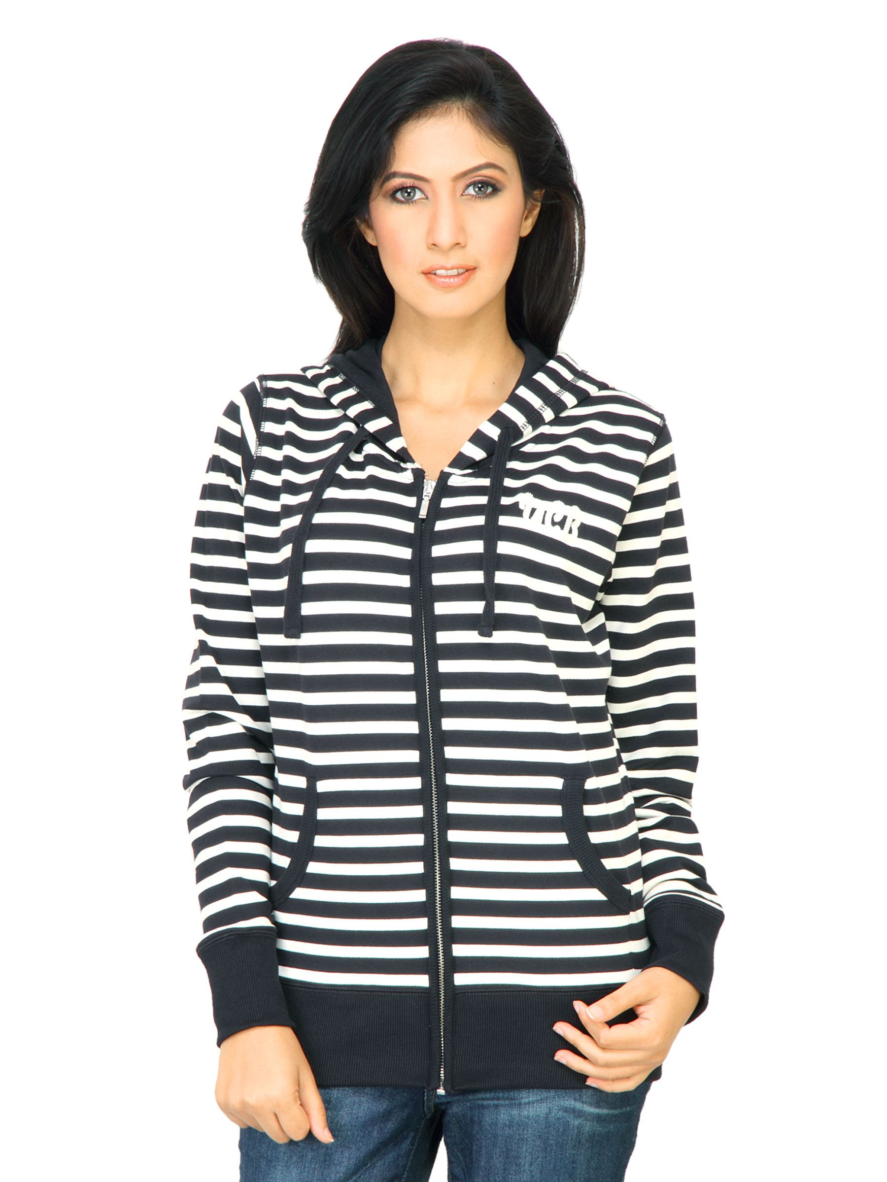United Colors of Benetton Women Stripes Black Sweat Shirts