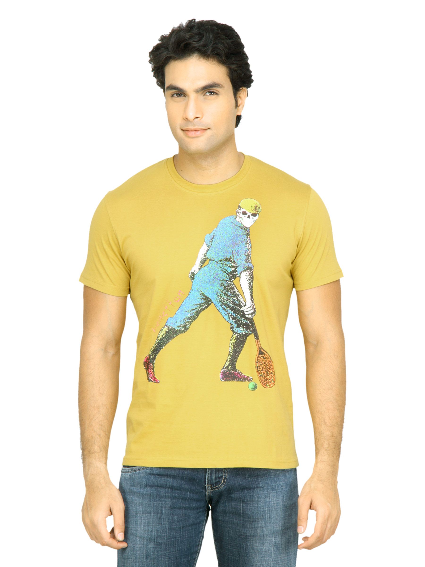 United Colors of Benetton Men Printed Yellow TShirt